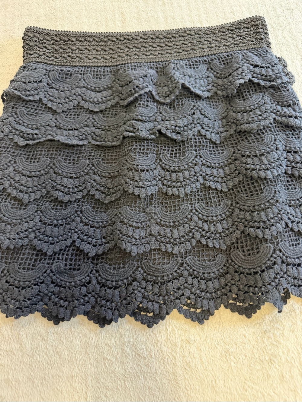 Jolt Black Crochet Lace Tiered Boho Mini Skirt XS